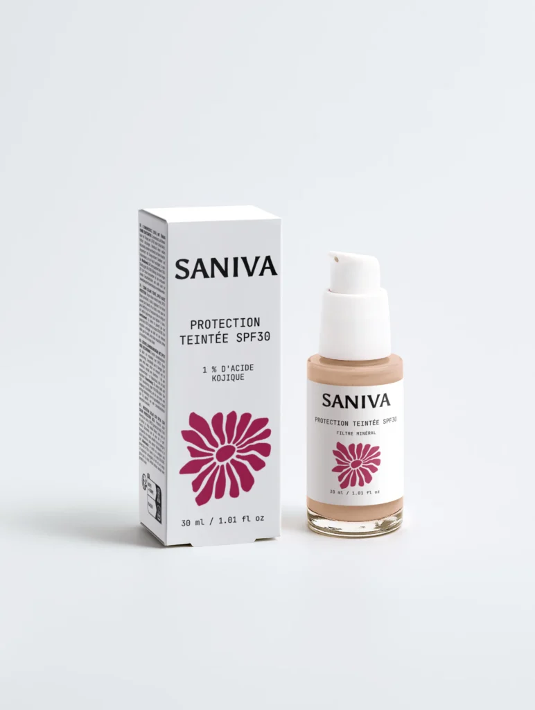 Crème solaire teintée SPF 30 minérale Saniva, Protection Teintée, flacon airless 30 ml